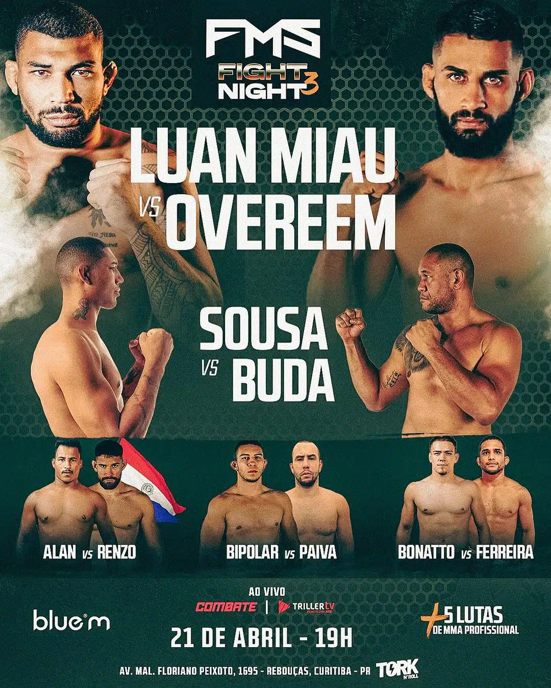 FMS Fight Night 3 promete uma noite de lutas intensas de MMA em Curitiba (PR)